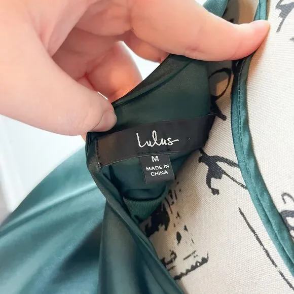 Lulus NWOT Cowl Neck Satin Asymmetrical Midi Dress Green Size M - Picture 4 of 5